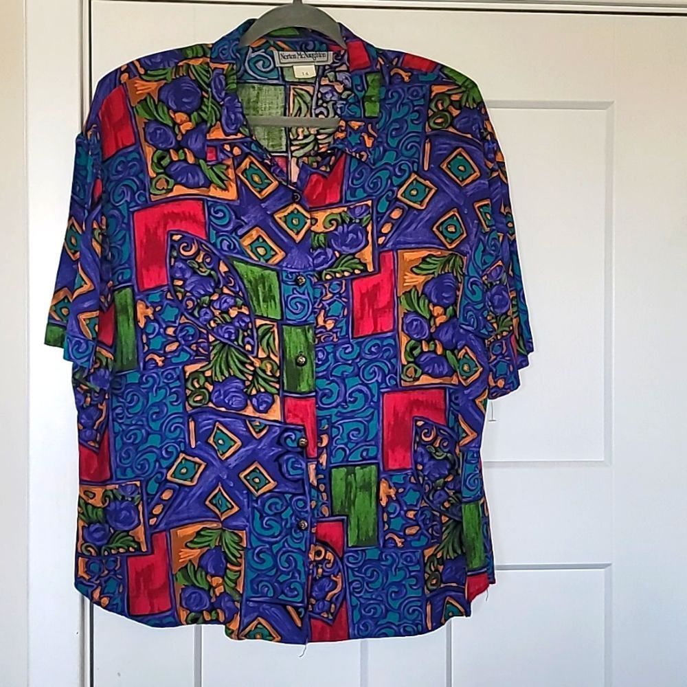 VTG Norton Mcnaughton multicolor abstract art short sleeve button-down shirt